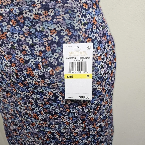 Michael Kors Blue Coral Floral Long Women's Skirt Lined Medium - Picture 4 of 11